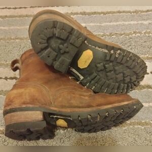 Nick's Handmade Urban Logger "Roberts" Leather Boots. M 9EE. Honey Brown Color.